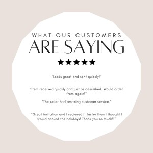 Może przedstawiać: Biała grafika o geometrycznym kształcie z czarnym napisem "WHAT OUR CUSTOMERS ARE SAYING". Poniżej tekstu znajduje się pięć czarnych gwiazdek. Poniżej gwiazdek znajduje się kilka recenzji klient&oacute;w.