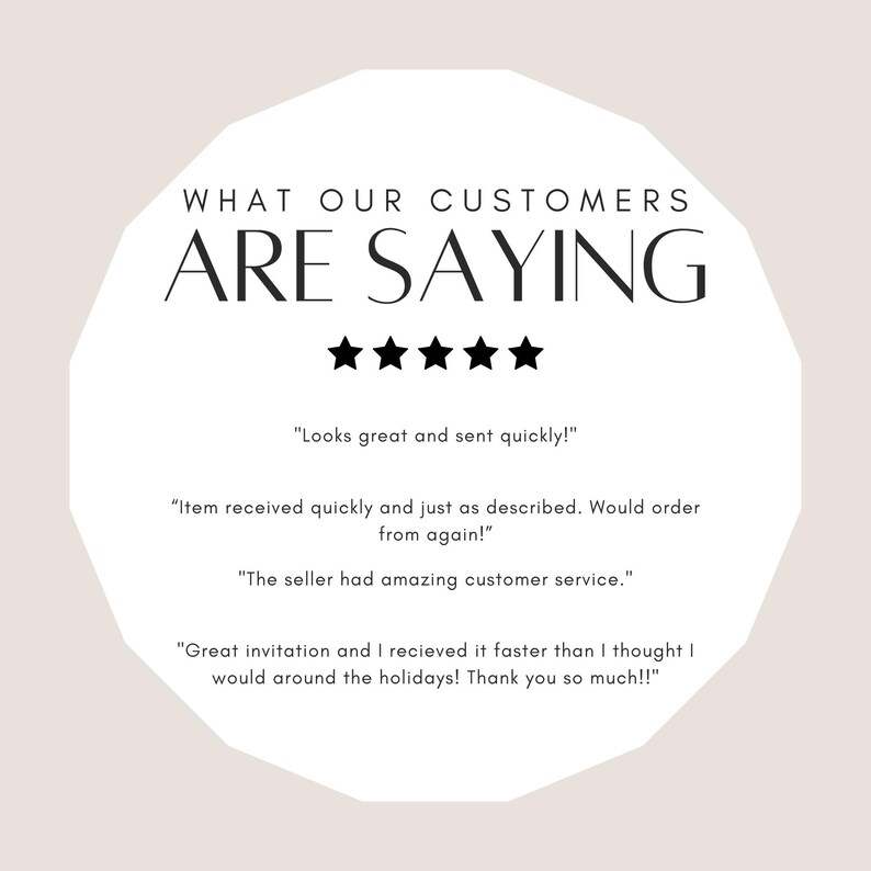 Może przedstawiać: Biała grafika o geometrycznym kształcie z czarnym napisem "WHAT OUR CUSTOMERS ARE SAYING". Poniżej tekstu znajduje się pięć czarnych gwiazdek. Poniżej gwiazdek znajduje się kilka recenzji klient&oacute;w.