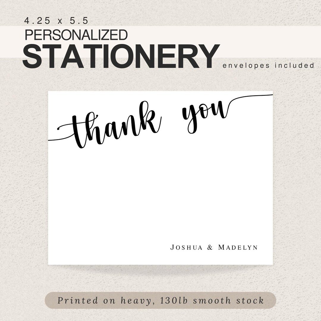 Thank You Note Cards and Envelopes Set, Wedding Personalized Stationery ...