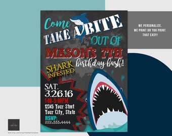 Shark Birthday Invitation, Shark Pool Party, Shark birthday, Shark Party, Printable or Printed Invitations, Shark Birthday Party Invitation