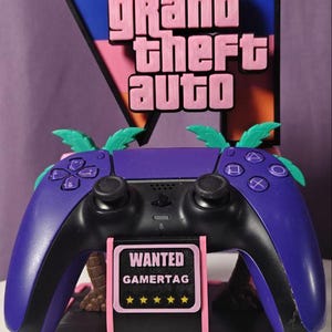 Vice City Neon Controller Stand, Custom PS5 Controller Holder, Pink and Purple Xbox Controller Mount, Personalized GamertagGaming Room Decor