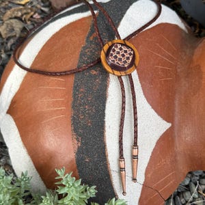 Bolo Tie - Vintage Button Bolo Tie - Braided Leather Cord - Unique Bolo Tie