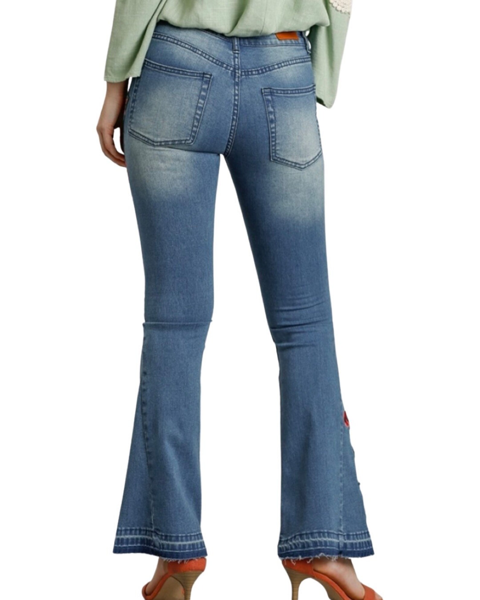 Flora Floral Embroidered Flare Stretch Jeans Etsy