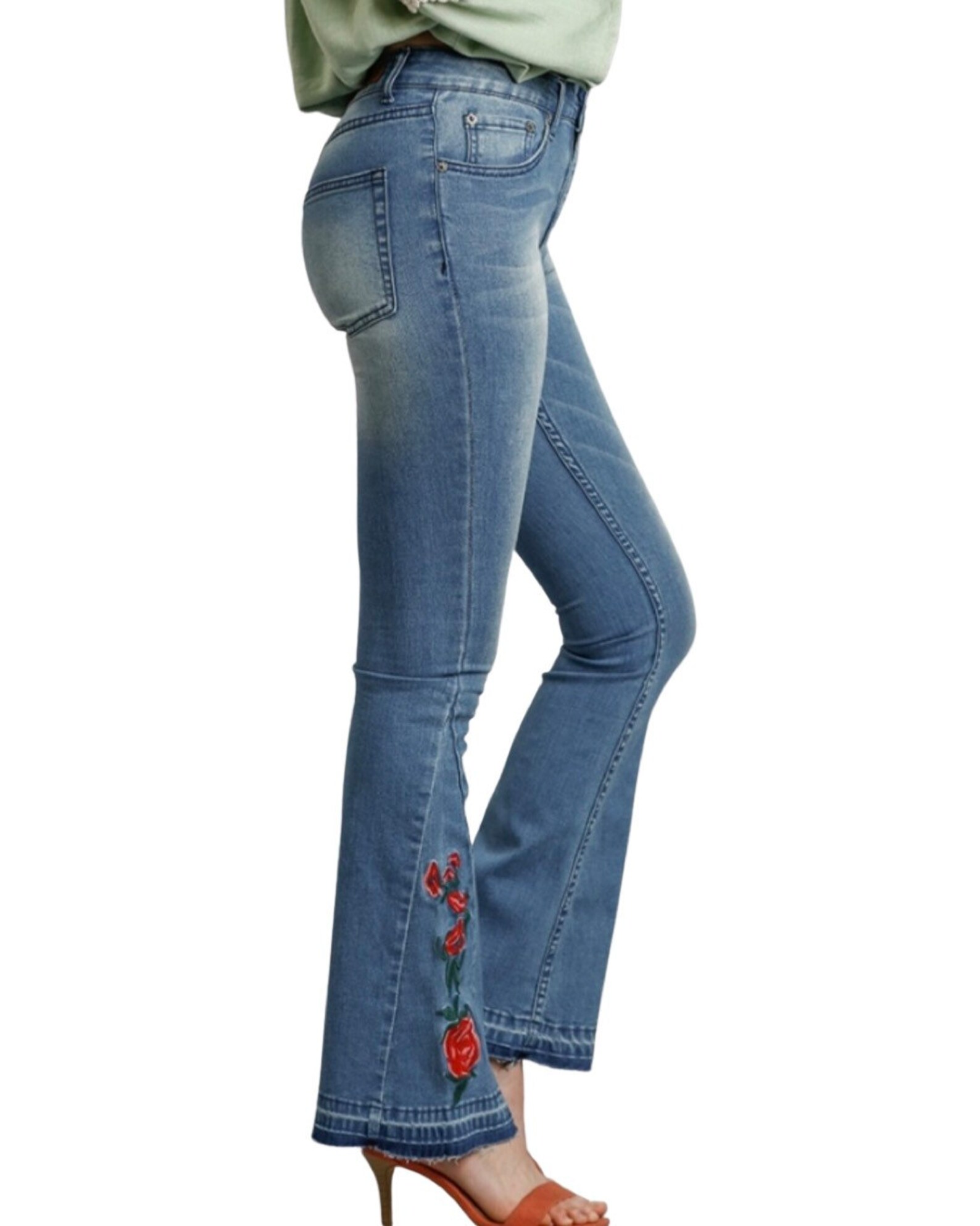 Flora Floral Embroidered Flare Stretch Jeans Etsy