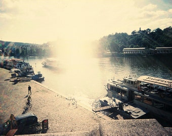 Czech Photography, Prague, Vltava, Europe, Fine Art Print, 8x12, sunny lens flare shimmering river