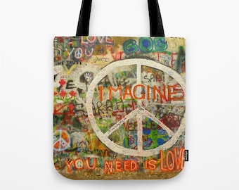 Peace Sign Tote bag, All You Need is Love, John Lennon, Imagine