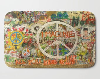 Peace Sign Love Bath / Shower Mat, Imagine, All You Need is Love, John Lennon