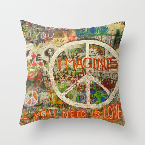 The Beatles Pillow, John Lennon, Peace Sign, Imagine, All You Need is Love