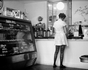 Black and White Photography, Fine Art Print, Girl, Bakery, Old Fashioned, Retro, BW, Old Timey