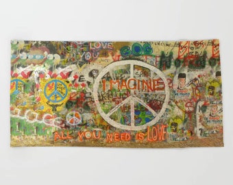 Peace Sign Beach Towel John Lennon Imagine All You Need is Love