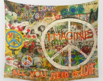 Peace Sign Wall Tapestry John Lennon Beatles Imagine All You Need is Love