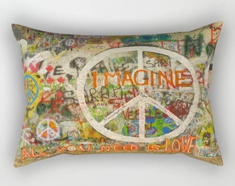 Peace Sign Rectangular Pillow John Lennon Beatles Imagine All You Need is Love