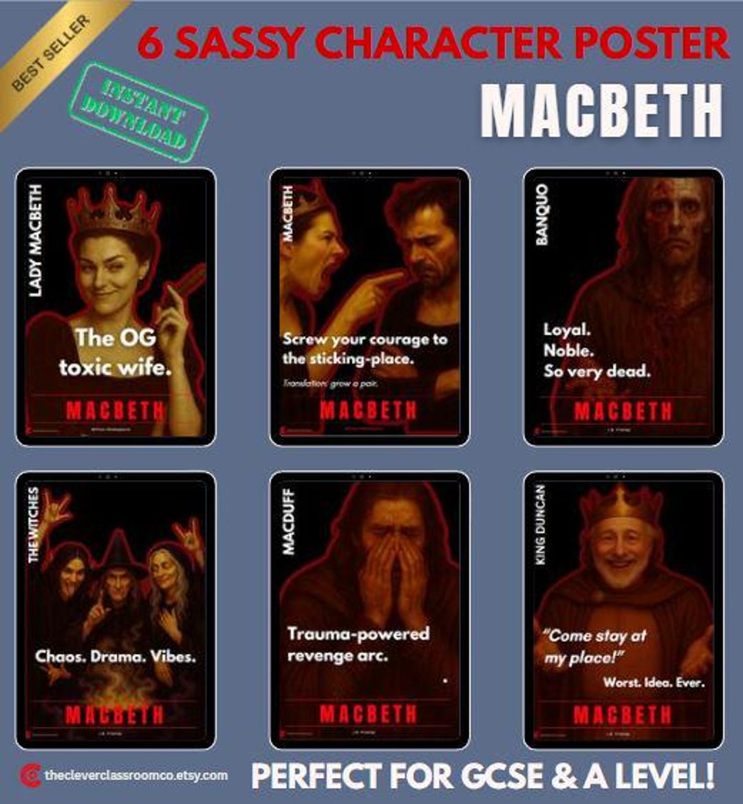Sassy Macbeth Character Posters – GCSE English Literature | Funny ...