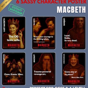 Sassy Macbeth Character Posters – GCSE English Literature | Funny, Sarcastic, Modern Display Set of 6 | Instant Digital Download