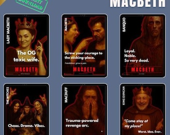 Sassy Macbeth Character Posters – GCSE English Literature | Funny, Sarcastic, Modern Display Set of 6 | Instant Digital Download
