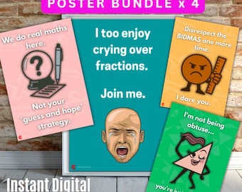 Funny Maths Classroom Poster Bundle (Set of 4) – Sassy, Smart & Student-Proof!