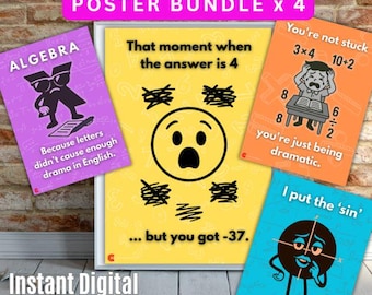 Funny Maths Classroom Poster Bundle (Set of 4) – Sassy, Smart & Student-Proof!