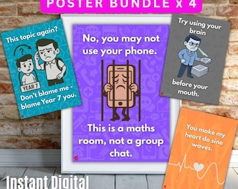 Funny Maths Classroom Poster Bundle (Set of 4) – Sassy, Smart & Student-Proof!