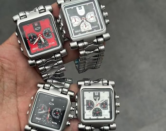 Oakley Style Square Chronograph Watch – Stainless Steel Bracelet, Bold Industrial Design