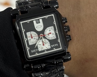 Oakley Style Square Chronograph Watch – Black Steel Luxury Men’s Timepiece
