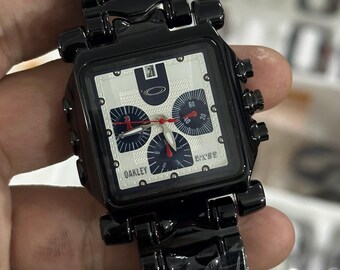 Men’s Black Square Chronograph Watch | Bold Sporty Metal Wristwatch | Statement Gift for Him