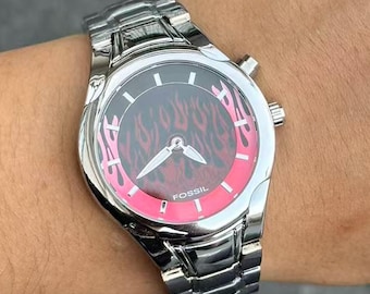 Silver Fossil-Style Analog Watch – Minimalist Stainless Steel Women’s Gift