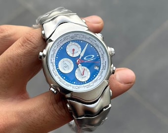 Men’s Blue Dial Chronograph Watch • Racing Style Stainless Steel Timepiece