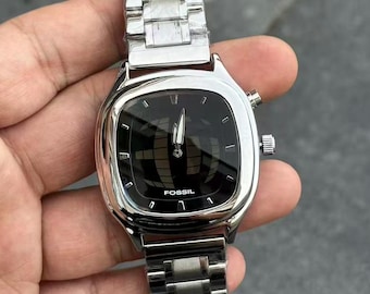 Men's Stainless Steel Square Wristwatch • Minimalist Black Dial