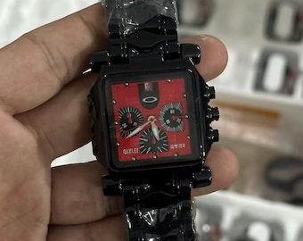 Oakley Type Red Chronograph Watch – Bold Square Steel Sport Men’s Timepiece