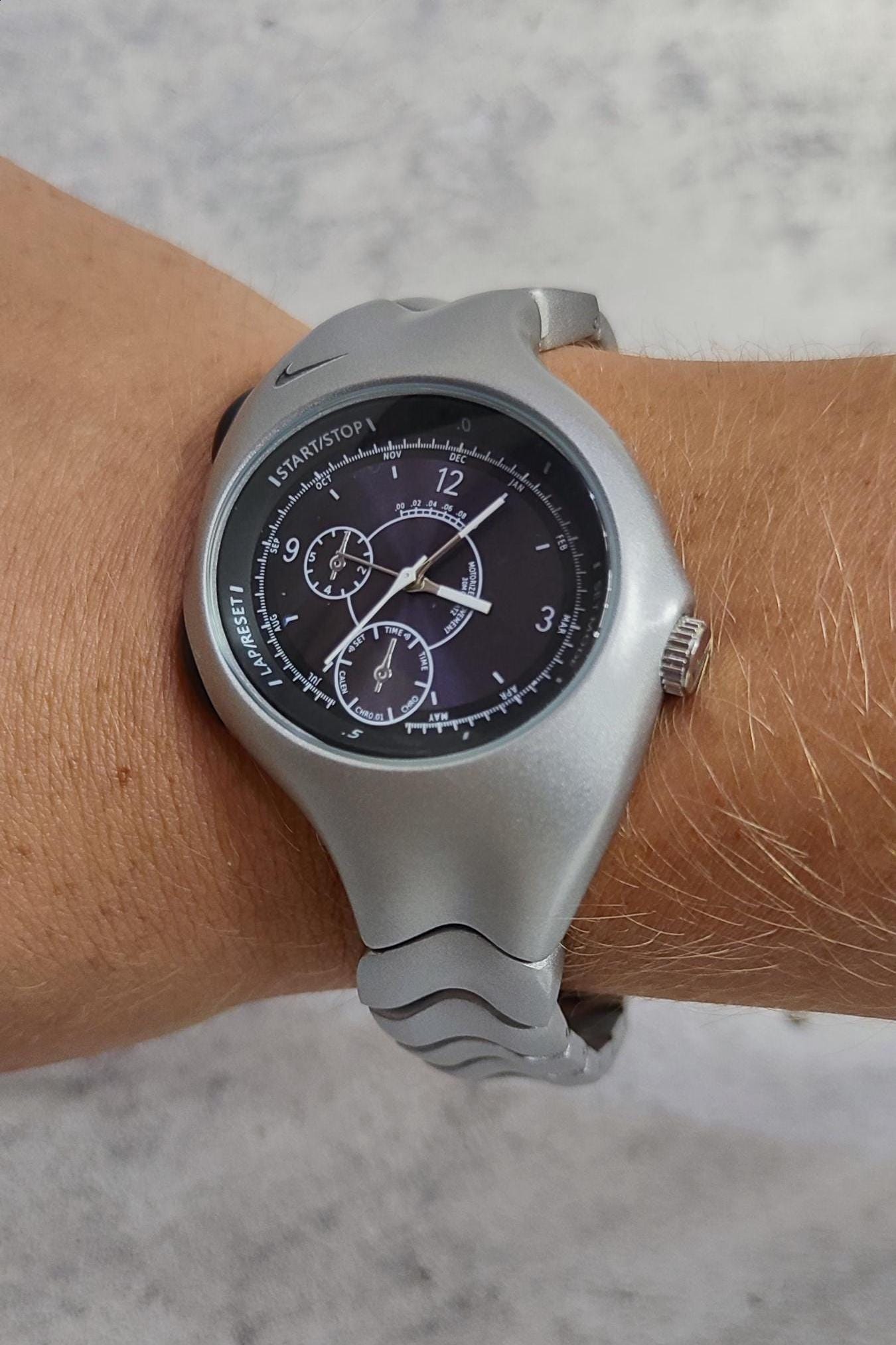 Vintage Nike Triax Watch – Matte Silver Case, Black Digital