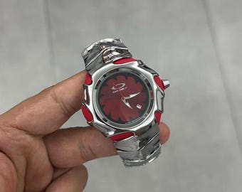 Oakley Timebomb Inspired – Futuristic Chrome & Red Custom Art Watch
