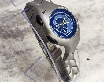 Vintage Nike Triax Chronograph Watch – Retro Silver Sports Timepiece with Blue Dial