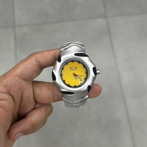 Oakley-Style Yellow Dial Watch | Futuristic Design | Silver Metal Wristwatch | Rare Bold Look