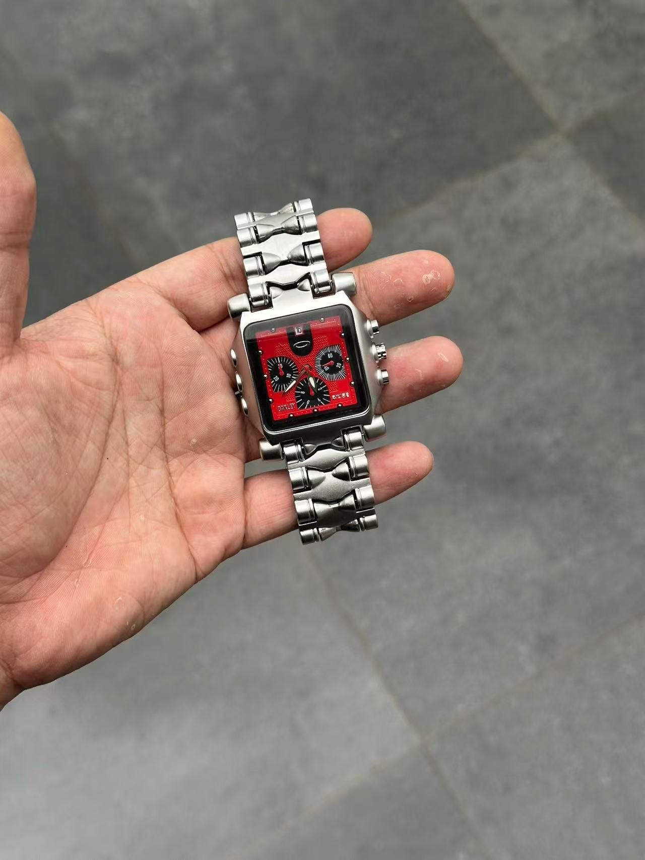 Oakley Style Square Chronograph Watch – Stainless Steel Bracelet