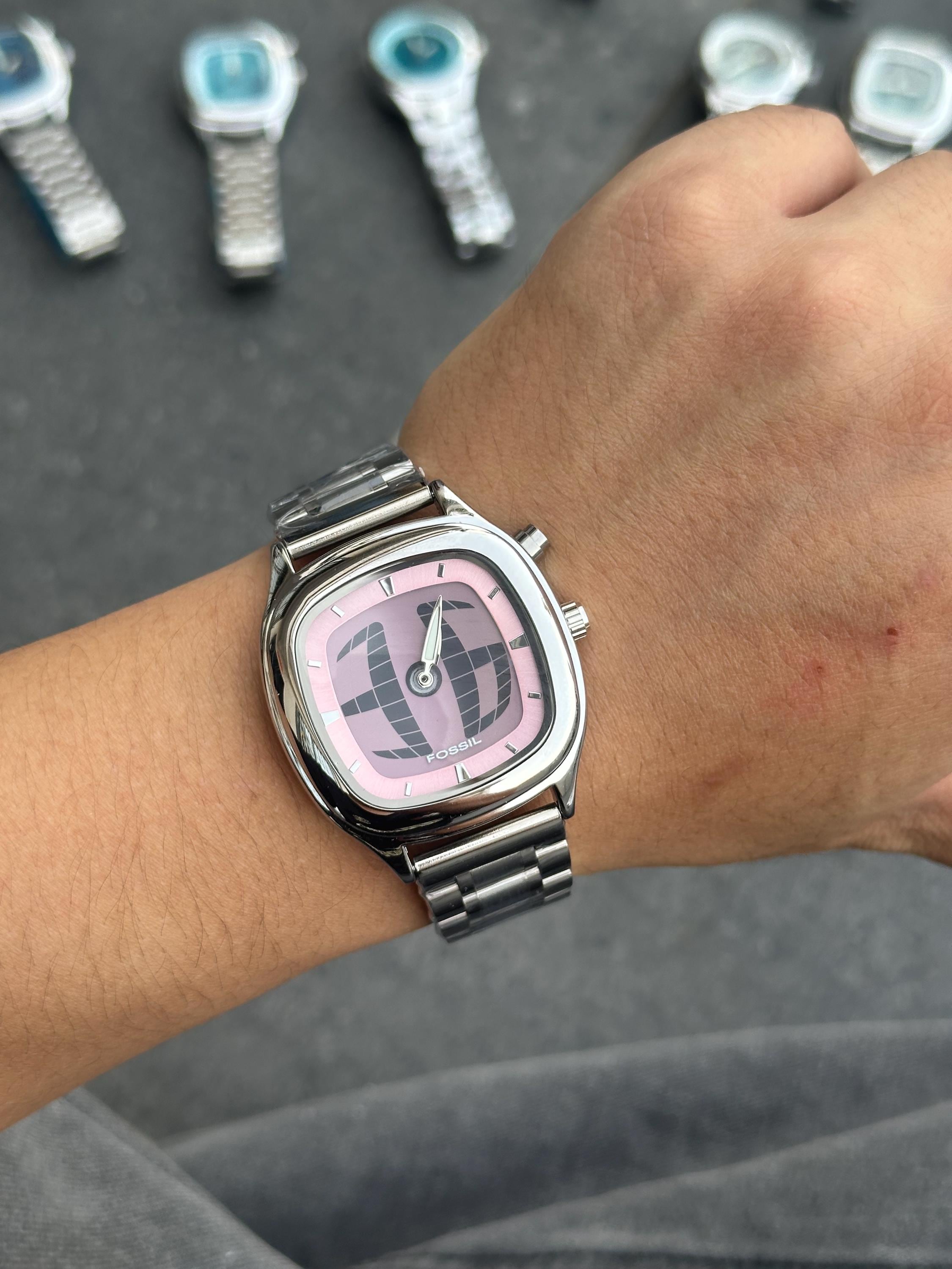 Fossil Pink Dial Retro Women