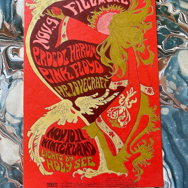 Pink Floyd Fillmore Auditorium Concert Postcard BG 92 Pink Floyd Psychedelic San Francisco 1967 Near Mint Original