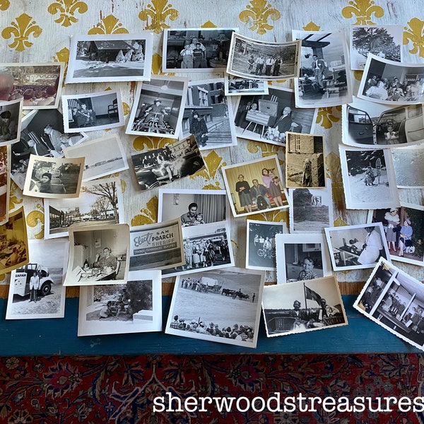 Lot of 40 Original Curated Photographs 1900's - 1960s Portraits Cars Farm Train Family Children Events Repurpose Scrapbooking L3