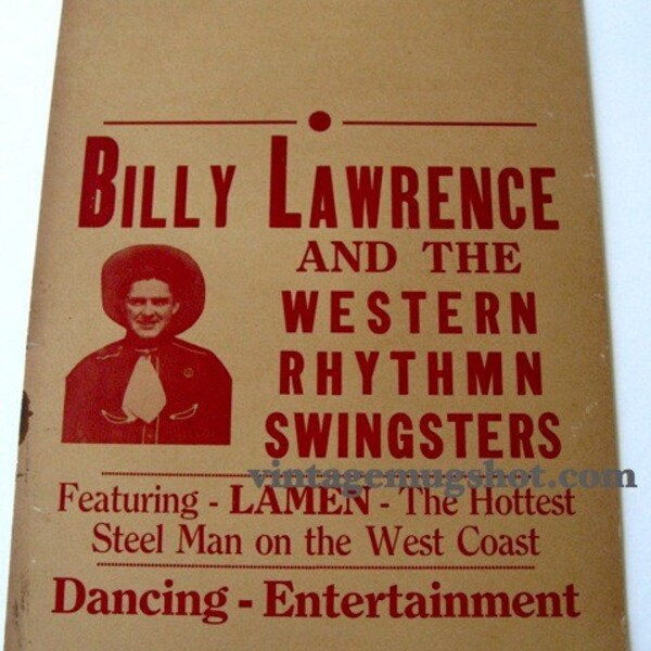 Cowboy Western Swing  Vintage Original Poster Boxing Style Billy Lawrence Country Music Old West Pedal Steel Guitar