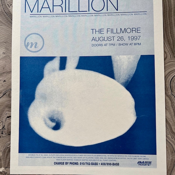 SCARCE 1997 Original Marillion Concert Handbill Fillmore Auditorium San Francisco