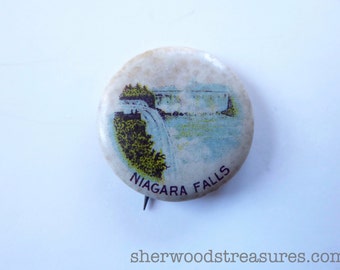 Antique 1896 Niagara Falls Pinback Button Pin Original  7/8"  Paper Label American Pepsin Gum Whitehead and Hoag