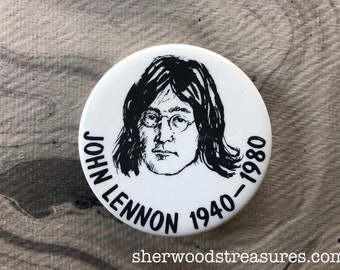 John Lennon Memorial Pinback Button Original 1980 2 1/4 » Avec dessin de John Lennon