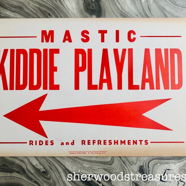 Vintage Sign Mastic Kiddie Playland Rides And Refreshments  11" X 17"  Original On Thick Board  Amusement Park Long Island New York Carousel