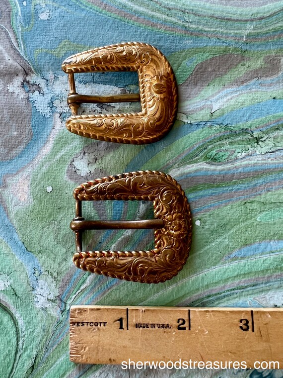 Two Vintage Cowboy Cowgirl  Belt Buckles  2" x 2"… - image 2