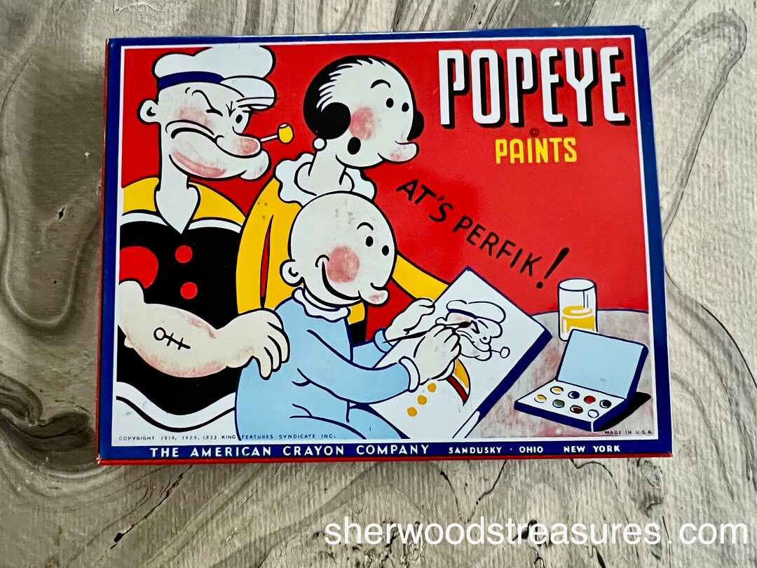 1948 Popeye the Sailor Unused Paint Set Tin Litho W/ Watercolor Paint ...