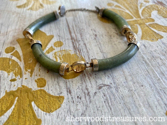 Vintage  Jade Gold Tone Jewelry Bracelet  2 1/2" … - image 5