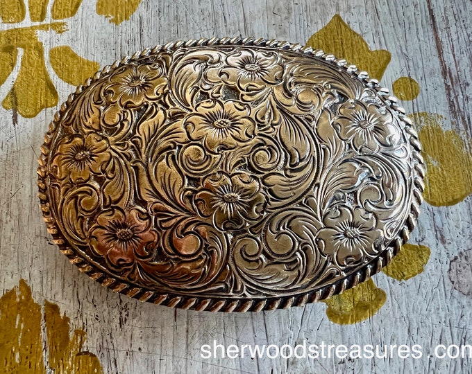 Vintage LARGE Stunning T Belt Buckle 2 3/4 X 3 7/8 Wide Crumrine Brass