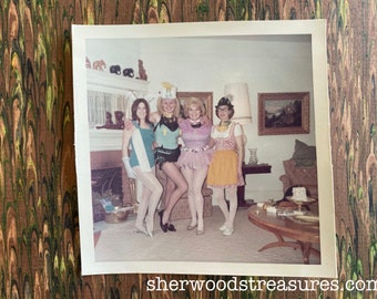 Four Women Halloween In Costumes In Cheyenne Wyoming Snapshot Mid Century 60's  3 1/2" x 3 1/2"