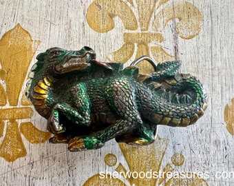 Vintage Dragon Spewing Fire 1984 Belt Buckle 2 " x 3 1/2" made IN the USA