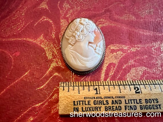 Vintage Cameo Brooch Pin 800 Silver Shell Pink an… - image 3