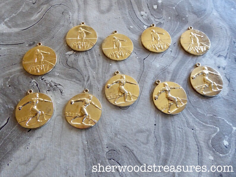 10 Bowling Medals Vintage Fifties Gold Color 112 Exc Five Women Five Men Repurpose